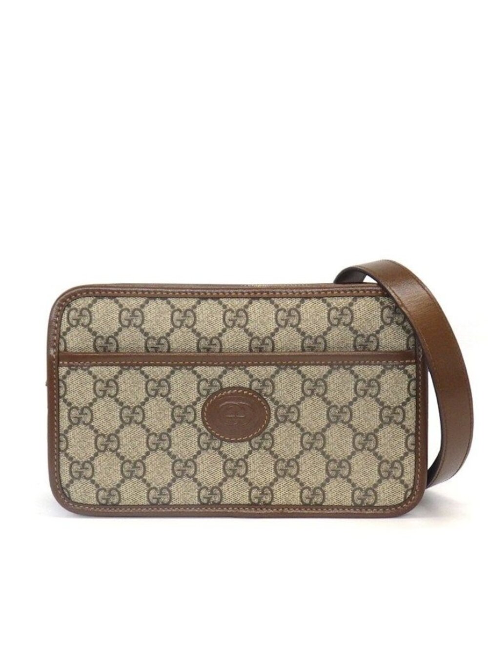 Gucci Shoulder Bag Interlocking Beige Ebony GG Supreme Canvas Leather